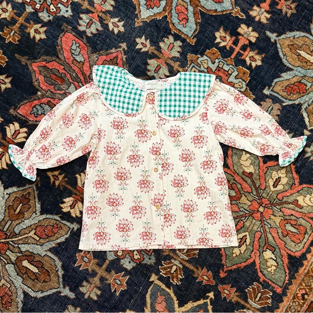 Birinit Petit Charming Kids Floral Top with Green Collar